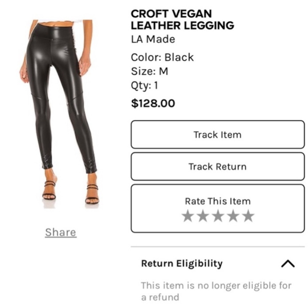 $128 LA MADE x Revolve | Croft Vegan Leather Black legging pant skinny women’s M